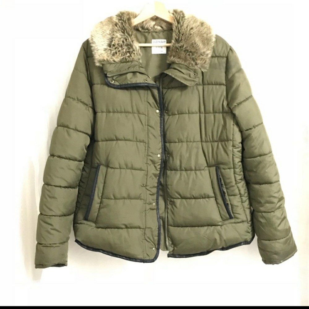 Army Green Puffer Coat, No hoody